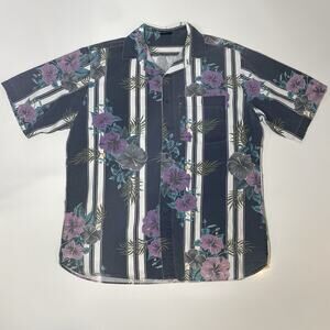 VTG Maui Trading Company Hawaiian Men’s XL Button Up Shirt Hibiscus Stripe Flora